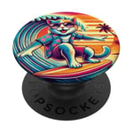 Chat amusant surfeur hawaïen coucher de soleil tropical paradis surfeur PopSockets PopGrip Adhésif