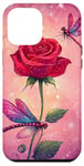 Coque pour iPhone 15 Plus Jolie rose rouge et libellule avec étoiles et libellules roses