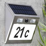 HI Numéro de Maison Eclairé Solaire à LED Argenté Plaque de Porte Lumineuse