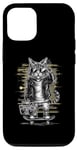 Coque pour iPhone 15 Casque de skateboard motif chat rétro vintage urbain streetwear