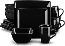 Vancasso Plates and Bowls Set, Black Dinner Set for 4, Soho Stoneware Dinner Set