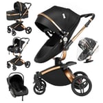 3 en 1 Poussette Combinée Poussette Canne Poussette Citadine Landau Poussette Système de Voyage pour Bébé Poussette Paysage Haute pour Bébé Inclinable Pliable Poussette Standard (906 Black)