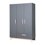 Roba Armoire Bébé 3 Portes Battantes Jara - Avec Tiroir Et Penderie - Garde-Robe Pour Fille Et Garçon - Anthracite