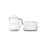 Pack  Bouilloire Petit Format 0.8L 1400W + Grille Pain Toaster 2 Fentes 950W Année 50 Blanc SMEG