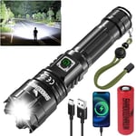 Shadowhawk Lampe Torche LED Ultra Puissante, 500000 Lumens Lampe de Poche Rechargeable, XHP70.2 Lampe Tactique, IP67 Étanche, 5 Modes USB Torche, pour Camping Randonnée Urgence