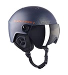 BLACK CREVICE Casque de ski Gstaad I Casque avec visière en style pilote en différentes couleurs I Casque de ski hommes & femmes I Casque de ski en polycarbonate et respirant I Taille réglable (51-53 cm, carbone navy/orange)