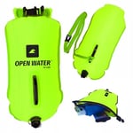 OPENWATER Bouée de natation gonflable XL - grande bouée de sécurité avec une poche pour les choses 28L vert fluo