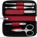 ZWILLING Manucure kit (5 pièces, soin des ongles et pédicure, étui en cuir véritable, précis, set cadeau, avec ciseaux à ongles combinés), Premium, Rouge