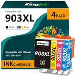 KINGJET 903XL Ink Cartridges, Replacement for HP 903 Ink Cartridges, for HP Officejet Pro 6970 6960 Officejet 6950 6960 All-in-One Inkjet Printer (Black Cyan Magenta Yellow, Multipack)