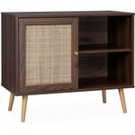 Sweeek - Meuble de rangement en cannage 80x39x65.8cm Bohème - couleur bois foncé - 2 niveaux - 1 porte - pieds scandinaves. buffet bas