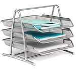 Raylu Paper - Letter and Document Tray, Desk Organizer, 3 Easy Access Metal Trays, A4 Size 30 x 27 x 35 cm, Silver