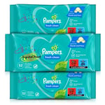 3x Pampers Fresh Clean Alcohol Free Baby Wet Wipes (52 Wipes)