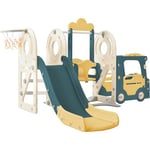 Toboggan et balançoire pour bébé Toboggan autoportant pour Enfant Centre d'activités pour Aire de Jeux Ensemble de Jeux intérieur extérieur Toboggan Long Equipement de Jeux (Bus Green)