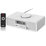 Compact Micro Home CD Stereo System, CD Player with Bluetooth, FM Radio, Aux-in, USB-MP3 Playback, Digital Clock, CD Players for Home (White)