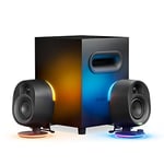 SteelSeries Arena 7 - Illuminated 2.1 Gaming Speakers – 2-Way Speaker Design – Powerful Bass, Subwoofer – USB, Aux, Optical, Wired – Bluetooth – PC, PlayStation, Mobile, Mac - UK Plug