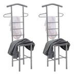 Lot de 2 valets de chambre jivo chevalets de nuit portants pour vêtements, structure en métal argenté avec tablette en mdf gris mat - Gris