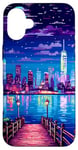 iPhone 16 Plus New York River View Retro Pixel Art Case