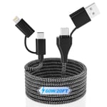 60W 4-En-1 Cable Usb C Vers Usb C Charge Rapide Câble, 6M Longue Nylon Tressé Multi Câble Chargeur Type C, Cable Iphone Universel Lightning/Type C/Usb A Ports Pour Iphone 15 14 13 12 Pro Max Samsung