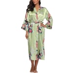 GROPC Women Satin Dressing Gown,Valentines Day Sexy Lingerie Silk Silky Peacock Print Babydoll Kimono Bridal Wedding Long Robe Dress Bathrobe Nightie Sleepwear For Friend Gift,Green,M