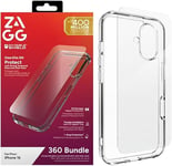 ZAGG InvisibleShield Glass Elite 360 pack Protection d'écran en verre trempé et coque pour iPhone 16 [6.1-pouces], résistant aux chocs et aux rayures, application facile (Transparent)