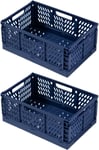 Caisse Pliable Plastique,Empilable Cagettes Plastique Pliable Paniers Rangement avec Poignée Panier Rangement Plastique pour Chambre à Coucher Bureau Cuisine (Bleu,30×20×12cm)