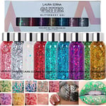 9 pcs Body Glitter Gel, Sirène Paillettes Chunky Glitter Visage Cheveux Ongles Lèvres Glitter Gel Durable Mousseux Lotion Glitter Liquide Fard À Paupières pour Festival Anniversaire Maquillage Fête