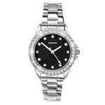 Sekonda Elizabeth Silver Bracelet Black Dial Women's Quartz Watch 33mm with Stone Set Case, Analogue Display and Stainless Steel Bracelet