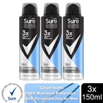 Sure Men Anti-Perspirant 96 Hours Maximum Protection Deodorant 150ml, 3 Pack