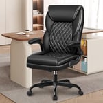 BestEra Executive Fauteuil de bureau ergonomique en cuir à dossier haut avec bras relevables et soutien lombaire avec fonction bascule Noir