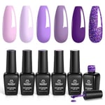 Beetles Vernis Semi Permanent, Lot de Vernis à Ongles Gels 6 Couleurs, Sèche sous Lampe UV/LED, kit de DIY Manucure Grape Vine, Paillettes Violet Beauté Cadeau Fete Des Meres