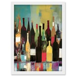 Artery8 Rose White and Red Glass Wine Bottles on Shelf Artwork Framed Wall Art Print A4