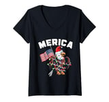 Womens Merica Christmas Shirt Patriotic Veteran Santa Bald Eagle V-Neck T-Shirt