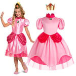 Super Mario Peach Cosplay-klänning för flickor 3-10 år, Prinsessklänning med krona, Halloweenfestkläder, Present 9-10 Years