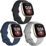 [3-pack] Rem för Fitbit Versa 3 / Fitbit Sense, mjuk silikonrem för Fitbit Versa 3 / Fitbit Sense Smart Watch