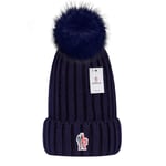 Mångsidig vintermössa i ull - varm ullmössa, stickad mössa med ullboll, mörkblå dark blue moncler Small label