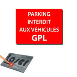 Plaque gravée autocollante 20x15 cm "Parking interdit aux véhicules GPL" fond rouge