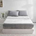 Drap Housse Polaire 180x200 Bonnet 30 cm Gris Clair Hiver Toucher Cachemire Flanelle Drap de lit Microfibre Super Chaud pour Matelas Épais