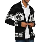 Herrarnas Jultröjor Fula Jultröjor Renar Snöflinga Sjal Krage Stickad Cardigan Varm Tröja Black 3XL