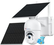 (2 * 6W Panneaux Solaires)4G Lte Camera De Surveillance Exterieure Avec Carte Sim,2K 3Mp Ptz Camera Sans Wifi,Vision Nocturne Couleur,Pir Detection Humaine,Audio Bidirectionnel,Ip66