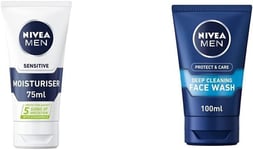 NIVEA MEN Sensitive Face Moisturiser (75ml), Men's Moisturiser with Zero Percen