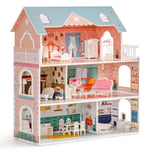 ROBUD Maison de Poupée en Bois avec Meubles et Accessoires Maisons de Filles Playhouse Salle de Jeux Jouets pour Enfants