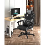 Bigzzia - Fauteuil de Bureau Inclinable - Rattantree Fauteuil Gamer Hauteur Réglable - avec dossier respirant et appui-tête confortable - Noir et Gris