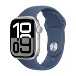 Apple Watch Series 10 GPS 42 mm sølv alum, denimblå sportsrem - M/L