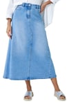 Roman Womens Cotton Blend Denim A line Maxi Skirt - Blue - Size 12 UK