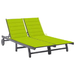 Transat Chaise Longue Bain De Soleil Lit De Jardin Terrasse Meuble D'extérieur 2 Places Avec Coussin Gris Acacia Helloshop26 02_0012229