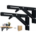 2PCS Support d' Étagères Pliable 400mm Équerre Pliante Étagère Murale Support Pliante Robuste Noir Support Console Pliable pour Table Etagere Murale