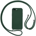 Vauki Coque pour iPhone 8 Plus/iPhone 7 Plus avec Cordon, Etui avec Collier - Tour de Cou Lanière en Corde - Silicone Housse avec Réglable Chaine pour iPhone 8 Plus, Bandouliere - Vert