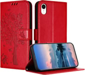 Coque Pour Iphone Xr (6,1 Pouce), Coque Portefeuille Housse Cuir Avec Porte Cartes Et Bequille Fermeture Magnetique Etui Pour Iphone Xr - Rouge