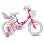 JOYSTAR Vélo Licorne 16" pour Fille de 5-7 Ans, vélo Enfant avec siège de vélo de poupée et Roues stabilisatrices, Pourpre