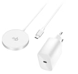 SiGN Qi2 USB-C Trådlös Laddare med MagSafe 15W + Laddare 20W - Vit